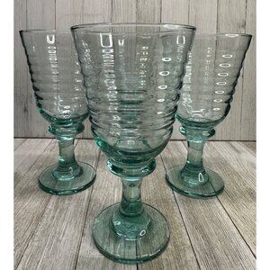 Set 4 VTG Libbey Glass Sirrus Green Spanish Style Ribbed Water Goblets 7.5" Tall